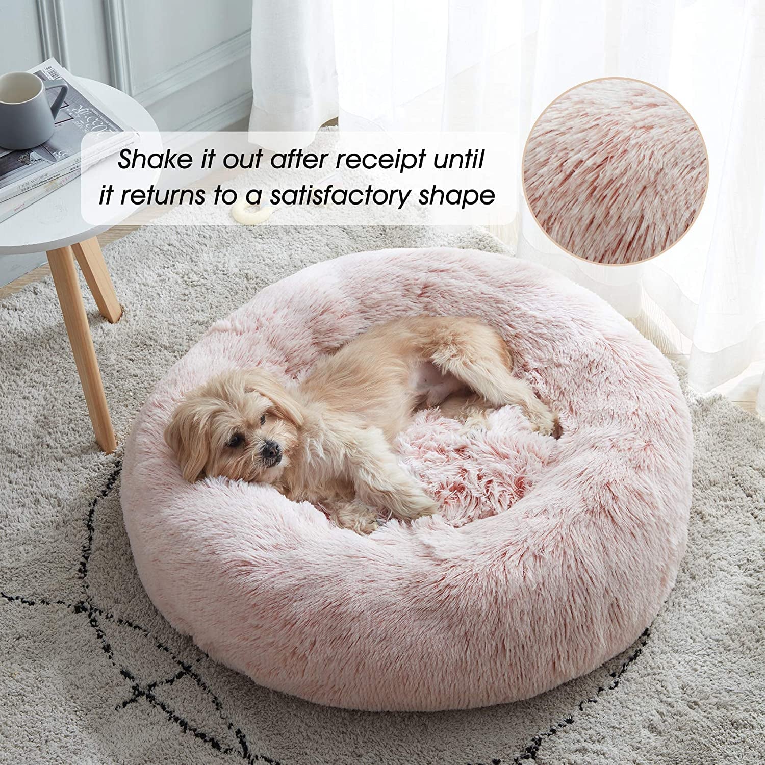 Western Home Calming Donut Cat Bed Small Dog Bed Washable,20" Pink